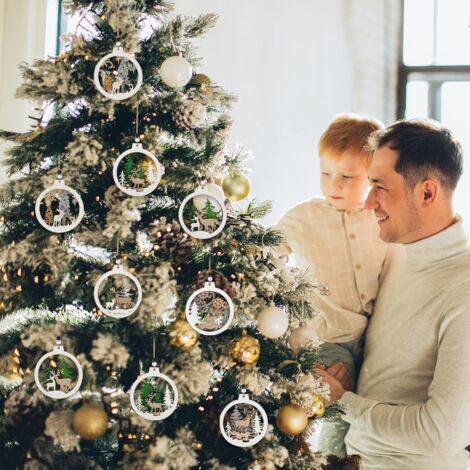 CHUANFU 12 Pezzi Pendenti In Legno Natalizi Addobbi, Ciondolo In Feltro Di Alce Con Spago, Ciondoli Per Albero Di Natale, Per La Decorazione Della Casa Delle Feste - 4