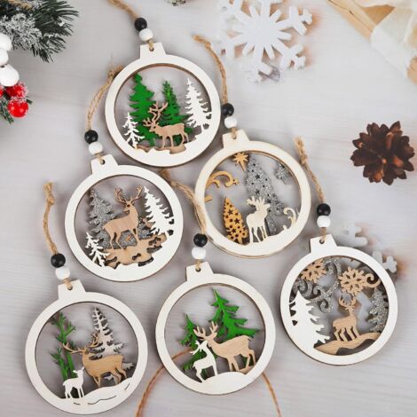 CHUANFU 12 Pezzi Pendenti In Legno Natalizi Addobbi, Ciondolo In Feltro Di Alce Con Spago, Ciondoli Per Albero Di Natale, Per La Decorazione Della Casa Delle Feste - 7