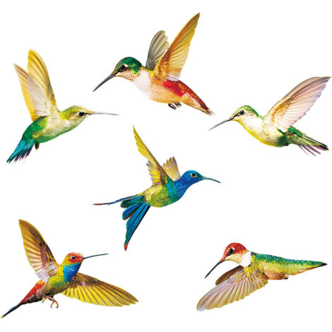 6 adesivi per colibrì, adesivi per finestre a forma di uccello, adesivi per vetri anticollisione, adesivi murali in PVC con motivo a colibrì per finestre, soggiorno, ufficio (6 stili) (1/5)