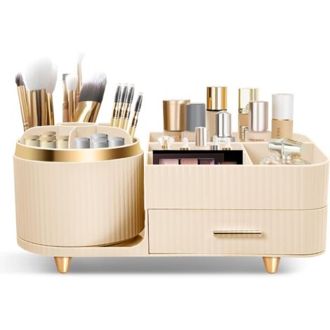 Organizer per trucco multifunzionale girevole a 360°, organizer per cosmetici per toletta, bagno e camera da letto, con piccolo cassetto multifunzionale (crema)