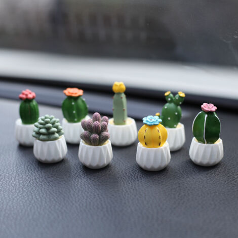 8 pezzi Mini decorazioni per auto a forma di cactus, decorazioni per interni auto, piccole statuette di cactus, decorazioni per auto per cruscotto, computer, scrivania (1/4)