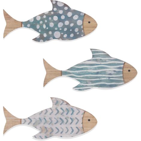 Set di 3 decorazioni costiere in legno a tema spiaggia, camera da letto vintage, casa nautica sul lago e sull'oceano, casa in legno a forma di pesce, bagno, soggiorno (1/5)