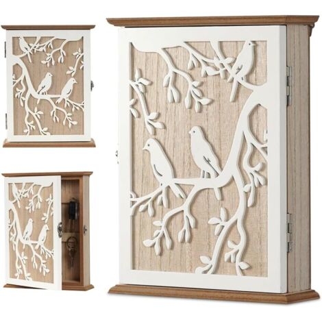 Cassetta portachiavi in legno, armadietto portachiavi decorativo, portachiavi da parete con 6 ganci per chiavi, per ingresso, camera da letto, corridoio, garage, uffici - Bianco vintage 26,5 x 20 x 6