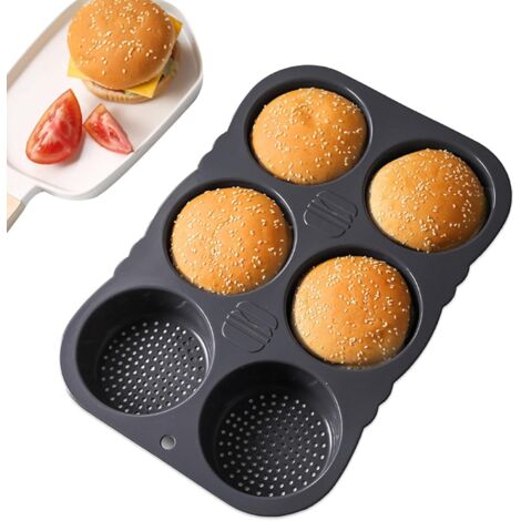 Stampo per panini per hamburger rotondo in silicone antiaderente da 10 cm di diametro con 6 cavità, stampo per muffin, grande per hamburger, panini (1/5)