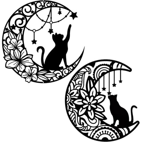 Decorazione da parete in metallo a 2 pezzi - Gatto che raccoglie stelle, decorazione da parete moderna per soggiorno, con accessori di montaggio, per soggiorno, camera da letto, arte, ristorante (1/5)