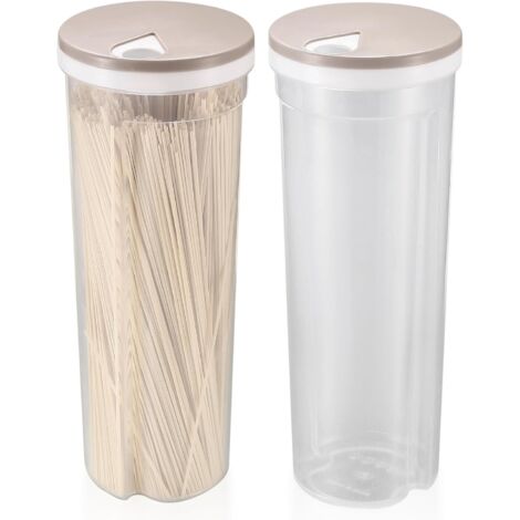 Set di 2 contenitori per spaghetti, contenitori per pasta con coperchi girevoli, contenitori in plastica per pasta, cereali, snack e spaghetti. (1/5)