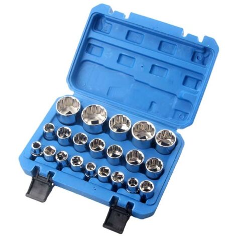 Set di 21 bussole a 12 punte da 1/2" (8-36 mm), chiave a bussola a 12 punte da 1/2" (fino a 36 mm), acciaio CR-V, con custodia robusta e facile da riporre. (1/5)