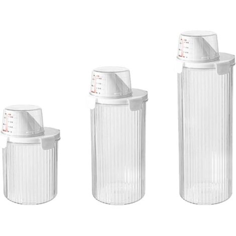 Contenitore per detersivo per bucato, sia in polvere che liquido, con coperchio ermetico e maniglia ergonomica.