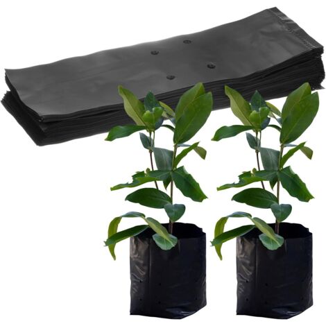 Confezione da 100 sacchetti per la coltivazione in vivaio, 17 x 30 cm, in plastica spessa, ideali per seminare patate, fiori, pomodori e altre piante [Nero]