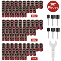 Set di levigatrice a tamburo da 307 pezzi - 300 manicotti abrasivi (80/120/240) + 6 mandrini a tamburo per utensili rotanti + 1 chiave combinata