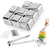 Cubetti di ghiaccio in acciaio inox congelati, set di 8 cubetti di ghiaccio riutilizzabili in acciaio inox per uso alimentare, per cocktail, amanti del whisky, vino, succhi di frutta o limonata, clip