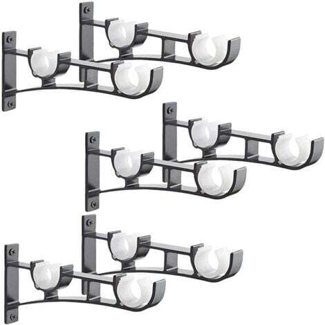 6 barras de cortina de metal resistentes, soportes para barras de cortina, soportes dobles para barras de cortina, soportes para barras de cortina de aluminio, soportes negros para barras de cortina. (1/5)