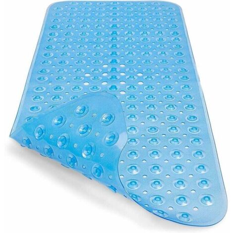 Alfombrilla de baño antideslizante extra larga para ducha, alfombrilla de baño infantil con ventosa, lavable a máquina, antimoho, antihongos, látex sin ftalatos (100 x 40 cm, azul) (1/5)