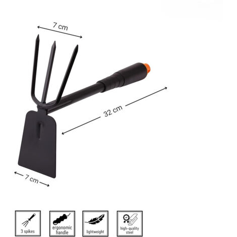 Azada Doble Mano Corta - Azadilla De Jardín Para Mullir Tierra Y Quitar Maleza, Herramienta De Acero Alto Carbón, Ergonómica (Tamaño 36cm)