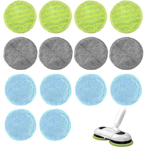 Paquete de 14 almohadillas de limpieza de repuesto para mopa de microfibra redonda de 16 cm, para mopa giratoria eléctrica inalámbrica.