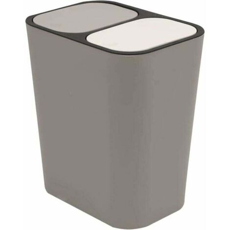 GABRIELLE - Contenedor de basura doble para reciclaje, rectangular, de plástico, con botón pulsador y compartimento doble para cocina, oficina y hogar, color gris