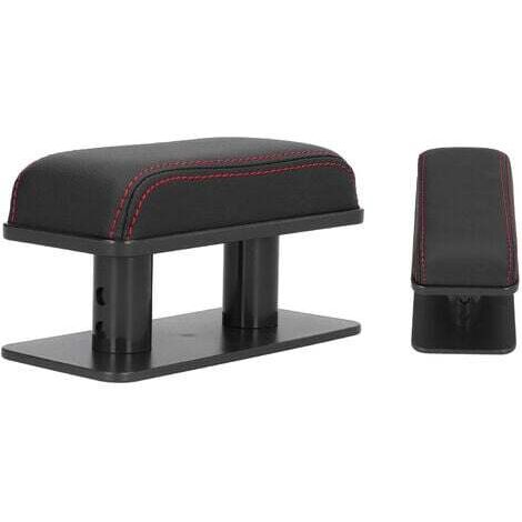 Cojín de apoyo para el codo del reposabrazos izquierdo ajustable para coche, cojín elevador de cuero antideslizante y antifatiga, modificación interior del coche (borde negro y rojo) (1/5)