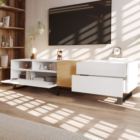 Mobile TV In Acciaio Nero 120x40x55 Cm – 2 Ante Traforate E 2 Scomparti Aperti, Foro Passacavi, Versatile Per Soggiorno E Ufficio - 5