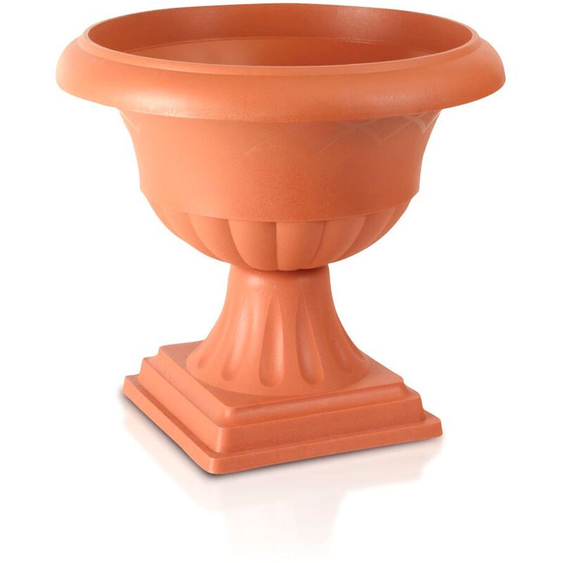 Vaso grande in terracotta colorata blu e decorazione floreale