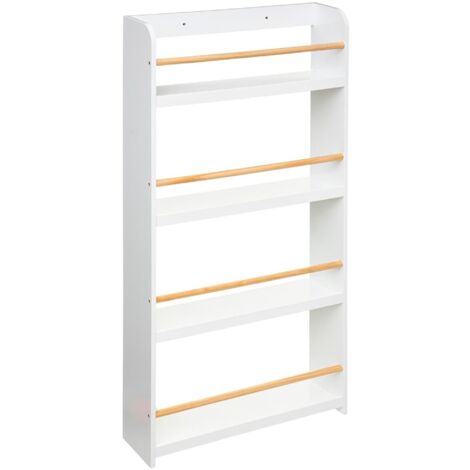 Scaffale da libreria classico a 4 piani bianco, in legno, 118 x 55 cm