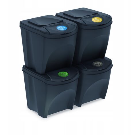 Set di 4 cestini raccolta differenziata 100L Prosperplast Sortibox di  plastica colore antracite