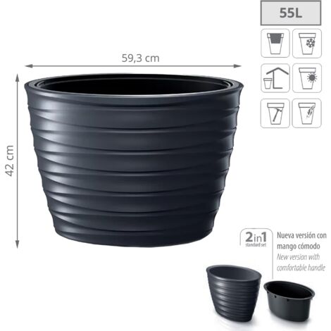 Bauletto Da Giardino 90 Litri Effetto Legno - In Resina Antracite, 42.5x44x50cm, Resistente Ai Raggi UV - Foto 6