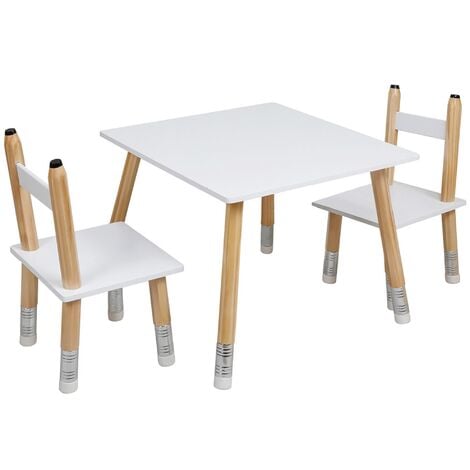 CMP IBERICA - Tavolo e 2 sedie per Bambini, Bianco-Legno 55x42x55 cm