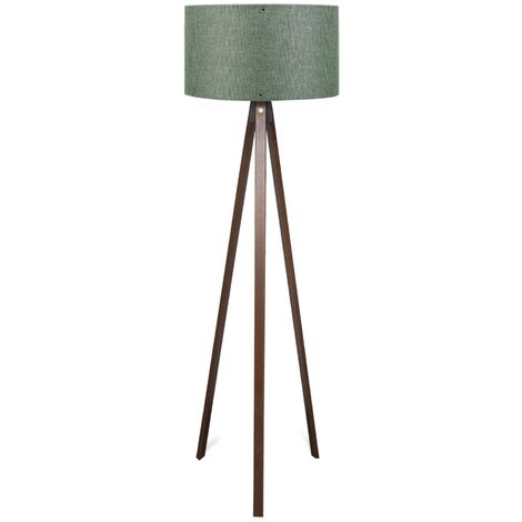 Lampada del piede in treppiede scuro con schermo verde MDF al 100%, rilievo verde, collezione Tanganical, 38x38x140 cm, cappuccio 27 max 60 w
