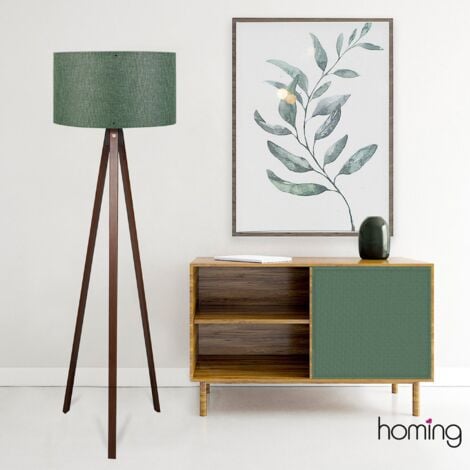 Lampada del piede in treppiede scuro con schermo verde MDF al 100%, rilievo verde, collezione Tanganical, 38x38x140 cm, cappuccio 27 max 60 w