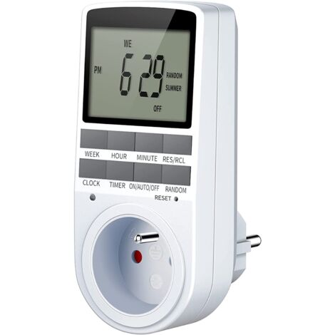 Programmierbare Steckdose, elektrischer und digitaler Steckdosenprogrammierer, digitaler Steckdosen-Timer mit großem LCD-Bildschirm, 10 tägliche Wochenprogramme mit Diebstahlschutz-Zufallsmodus, max.