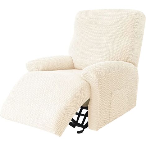 Stretch-Sesselbezug, 4-teiliger Jacquard-Sesselbezug, rutschfest, abnehmbar, waschbar, beige