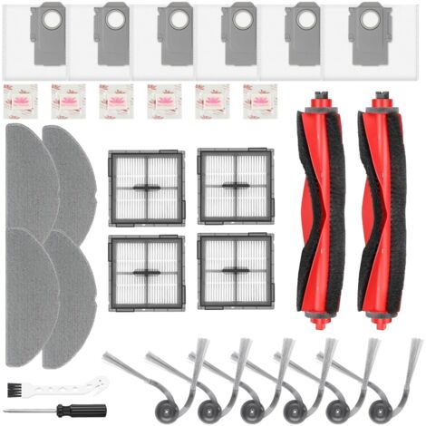 30 Stück Zubehör für Roborock Q10 S5+/Q10 S5/Q10 X5+/Q10 X5 Saugroboter, 2 Hauptbürsten, 4 Filter, 4 Wischpads, 6 Seitenbürsten, 6 Flach-Duftsteine, 1 Reinigungsbürste &amp 1 Schraubendreher (1/5)