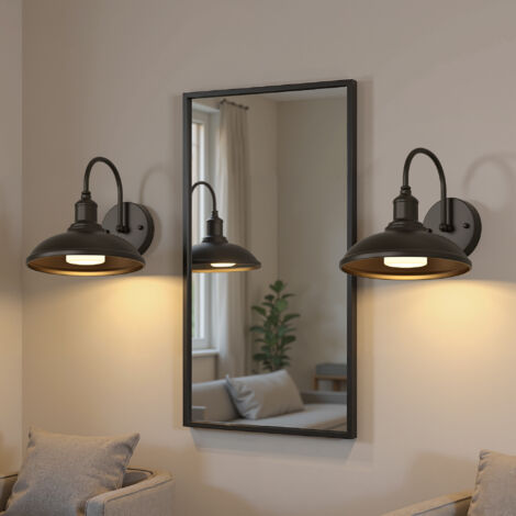 Wall Lamp with Remote Control Open Ball Glass Shade Matte Black 2 Pack with Charging Bulb