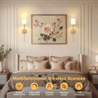 Wall Lamp with Remote Control Cylinder Fabric Shade Brushed Copper 2 Pack with Charging Bulb