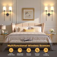 Wall Lamp with Remote Control Dual Head Fabric Shade Matte Black 2 Pack with Charging Bulb