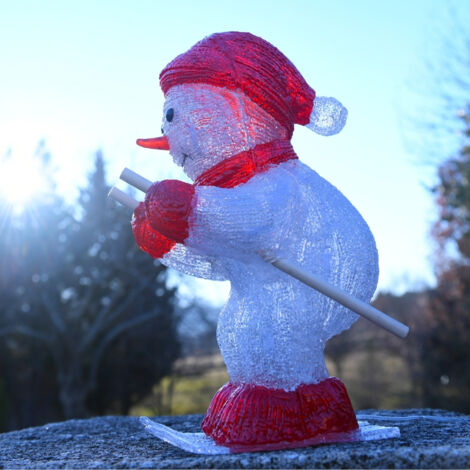 Décoration Noël bonhomme de neige skieur illuminé – 48 LED blanc pur – Câble argent transparent – Usage intérieur et extérieur – 33 cm – Blachère Illumination (1/3)