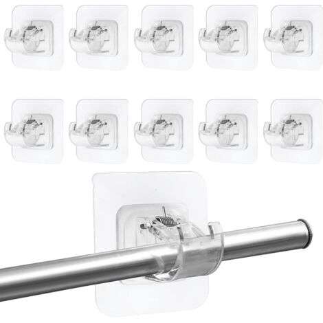 10 supporti per aste per tende senza foratura, clip per asciugamani, staffe per aste autoadesive trasparenti, ganci autoadesivi per aste per tende per cucina e bagno (asta non inclusa)