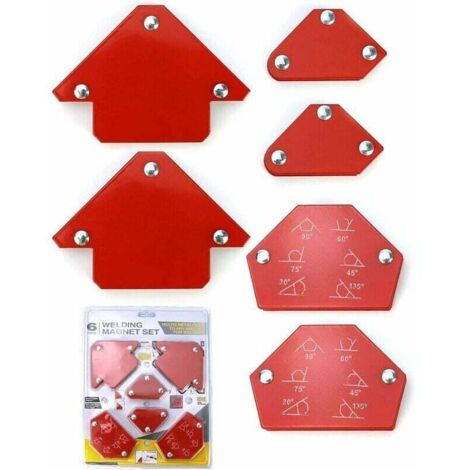 Set di magneti per saldatura da 6 pezzi, posizionatore di saldatura magnetico, angolo di saldatura 30°/45°/60°/75°/90°/105°/120°/135°, forza di tenuta 6,8 kg/15 libbre - 11,3 kg/25 libbre (1/5)