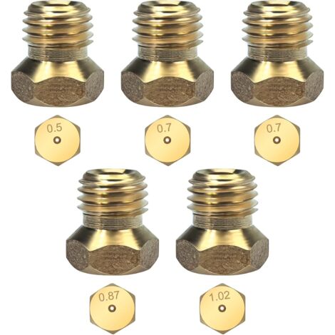 boquillas universales de gas butano para cocinas de gas natural GLP, boquillas e inyectores (1 x 0,5 cm, 2 x 0,7 cm, 1 x 0,87 cm y 1 x 1,02 cm).