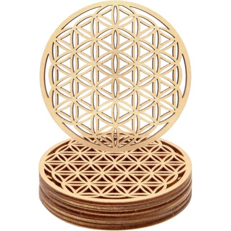 Juego de 10 posavasos de madera, diseño Flor de la Vida, para meditación, decoración del hogar y restaurantes (10 x 10 cm) (1/5)