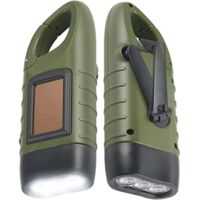 Linterna solar recargable (paquete de 2), linterna LED de emergencia con dinamo y manivela, con mosquetón para senderismo, viajes, acampada y escalada, color verde militar