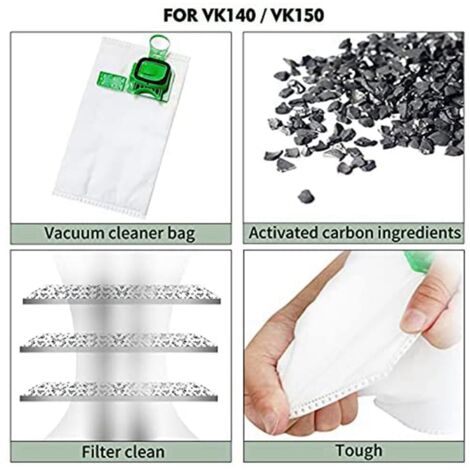 10 Bolsas Para Aspiradora Vorwerk Kobold VK140 VK150 FP140 FP150 + 2 Filtros - Compatibles Y De Microfibra Premium - Kit De Recambio