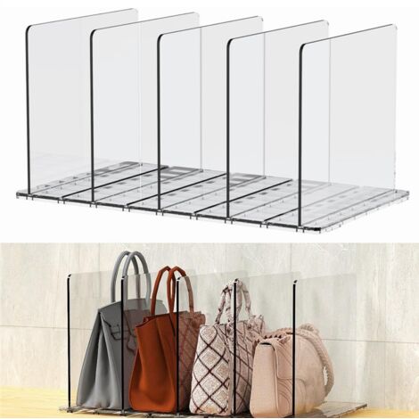 Organizador De Bolsos Para Armario – 5 Separadores Ajustables (41x24x20.7cm) – Transparente – Ideal Para Bolsos, Zapatos Y Libros