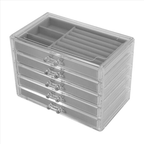 Portagioie In Metallo E Vetro Nero - Rettangolare 20x11x6 Cm - Scatola Porta Anelli E Oggetti Preziosi Con Coperchio