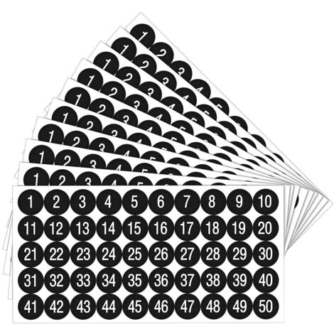 500 Pegatinas Numeradas 1-50 - Vinilo Impermeable, 25 Mm, Para Taquillas, Oficina, Organización Del Hogar