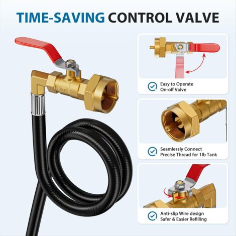 Adaptador de recarga de propano para tanque de 1 lb a 20 lb con manómetro y válv