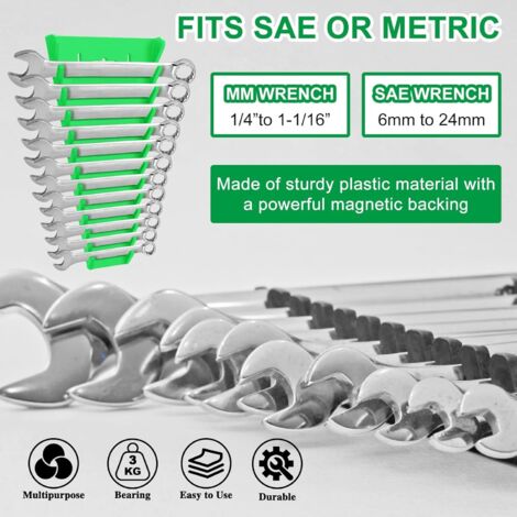 PINOZE 4 Pièces Organisateur Magnétique Pour Clés à Molette - Métrique 6-24mm & SAE 1/4 à 1-1/16"