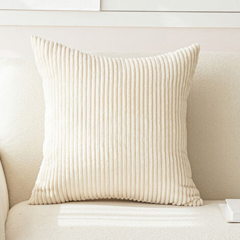 40x40 Dekorativer Cord-Kissenbezug mit verstecktem Reißverschluss, superweicher Kissenbezug für Sofa, Wohnzimmer, Garten, Sessel, Bett, Dekoration, Beige/Weiß