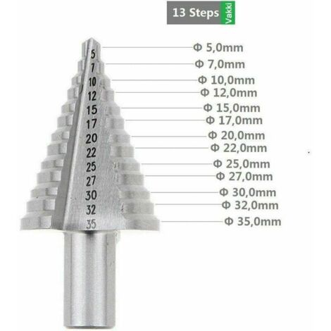 GABRIELLE HSS-Stufensenker, titanbeschichteter Doppelnut-Senker (5 mm–35 mm), robust, ideal für Schraubenzieher beim Bohren in Stahl, Holz, Kunststoff, Messing, Aluminium, PVC (1/5)