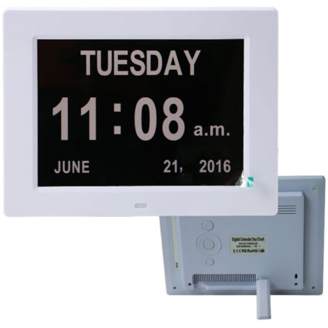 GABRIELLE 8" LCD Digitaluhr Kalender mit Datum, Kalenderuhr mit Datum, Tag und Uhrzeit Alzheimer-Uhr Uhr für Senioren, es ist für Eltern (weiß) (1/4)